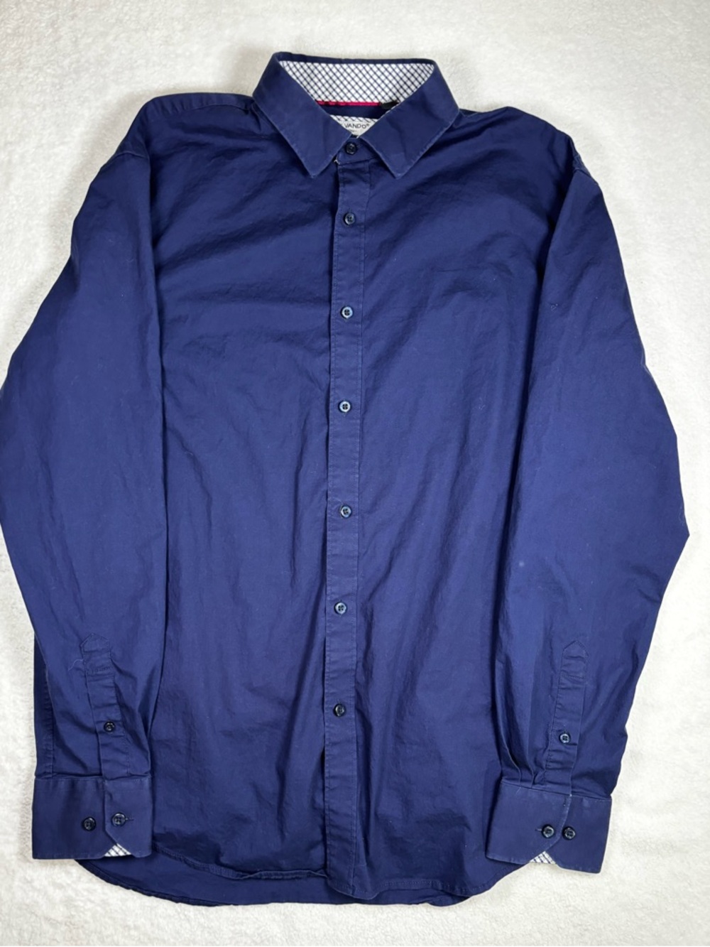 Alex Vando men’s L navy stretch shirt with contrast‑trim collar, clean look